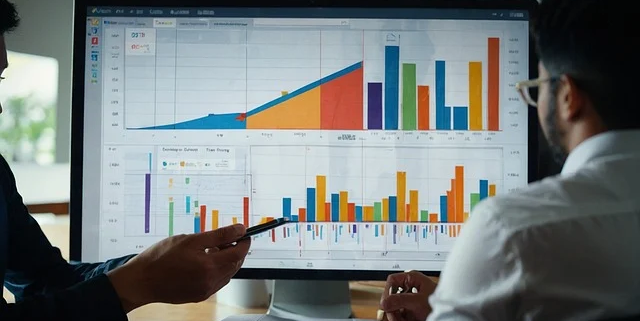 Dois gestores analisando dados de um sistema para atacado